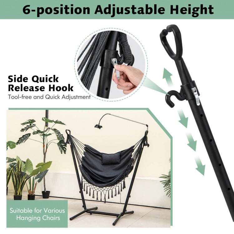 Height Adjustable Hammock Chair with Phone Holder and Side Pocket-Gray