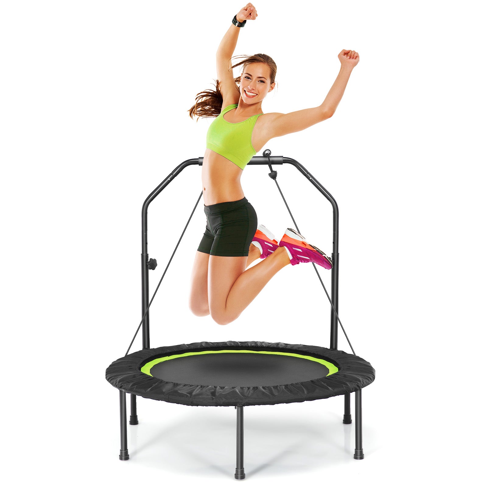 40 Inch Foldable Fitness Rebounder with Resistance Bands Adjustable Home-GreenÂ