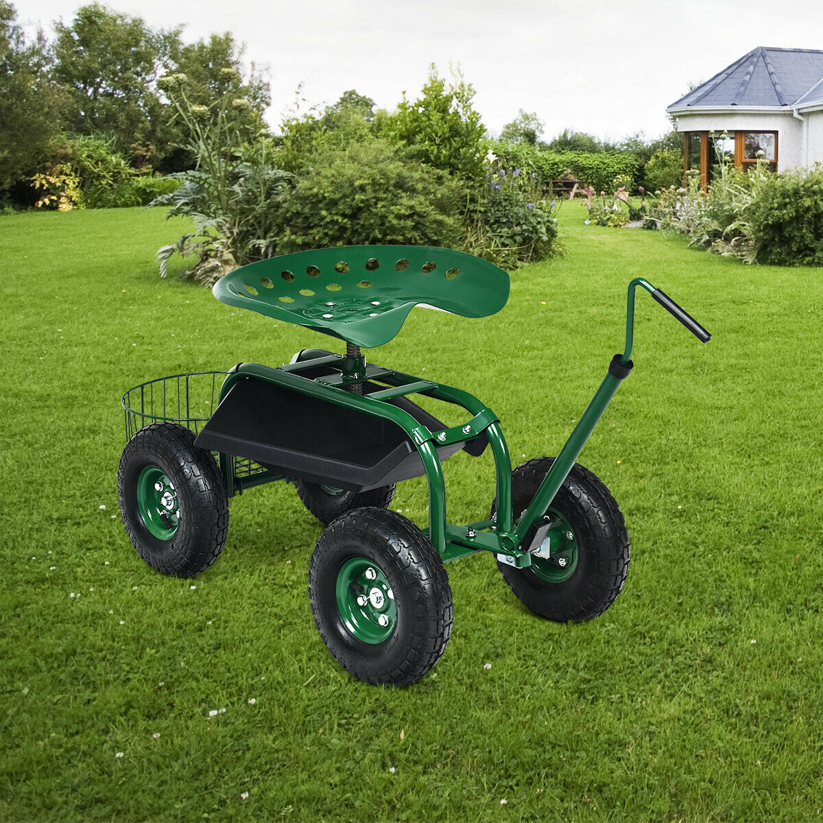 Extendable Handle Garden Cart Rolling Wagon ScooterÂ