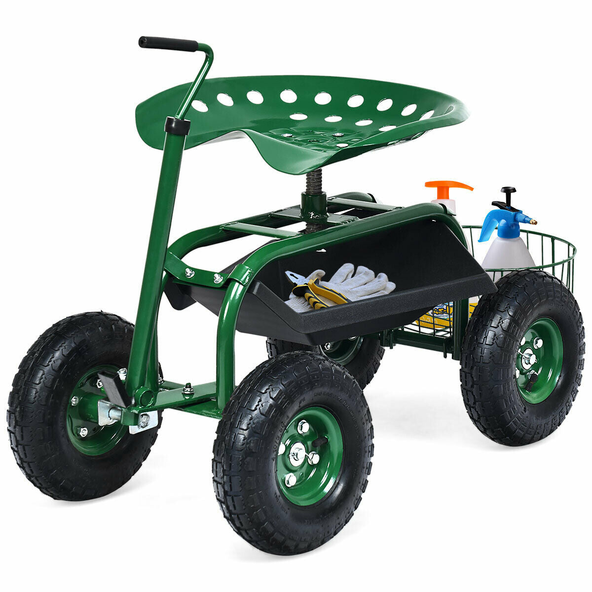 Extendable Handle Garden Cart Rolling Wagon ScooterÂ