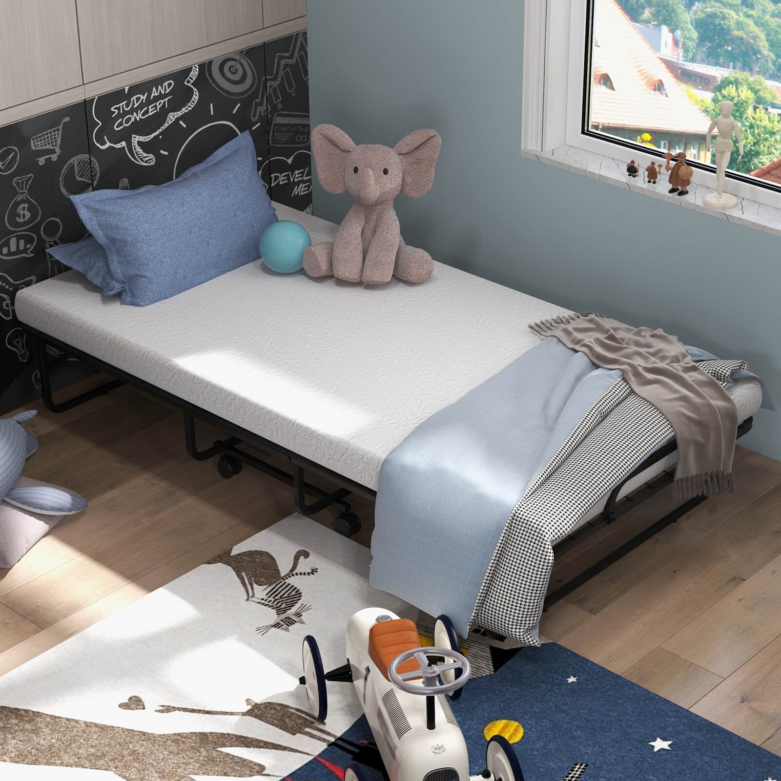 Twin Size Metal Folding Bed with Memory Foam MattressÂ