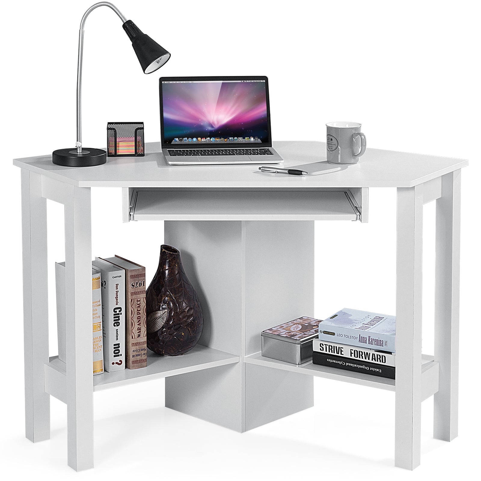 Wooden Study Computer Corner Desk with Drawer-WhiteÂ