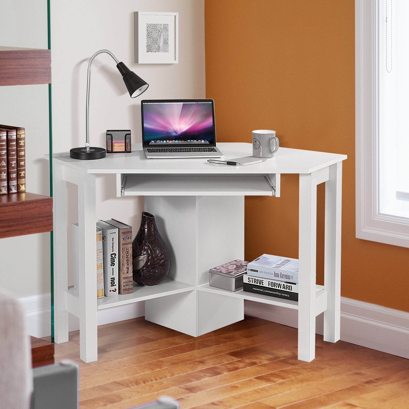 Wooden Study Computer Corner Desk with Drawer-WhiteÂ