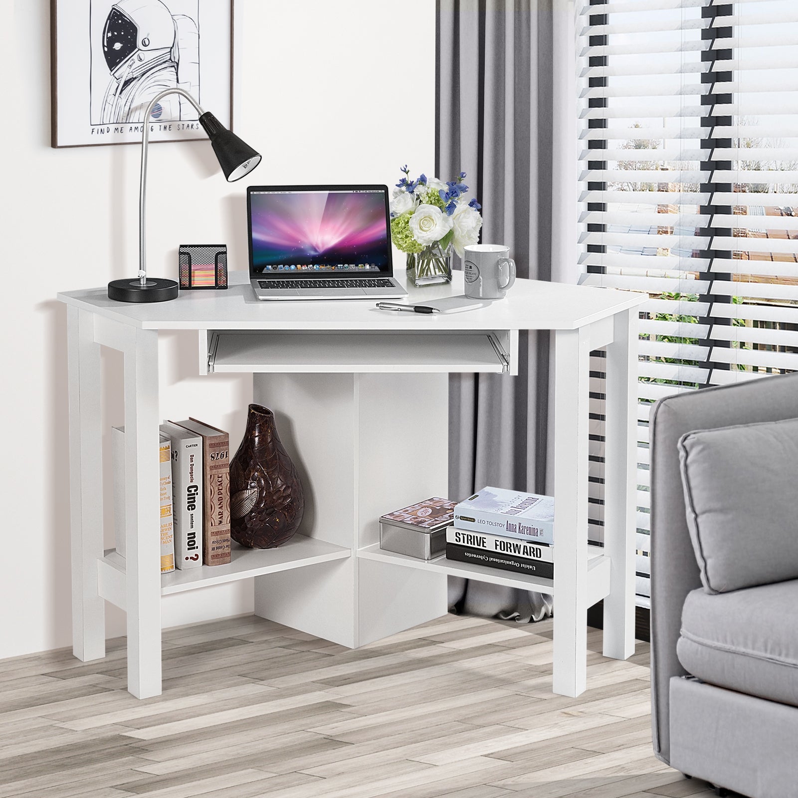 Wooden Study Computer Corner Desk with Drawer-WhiteÂ