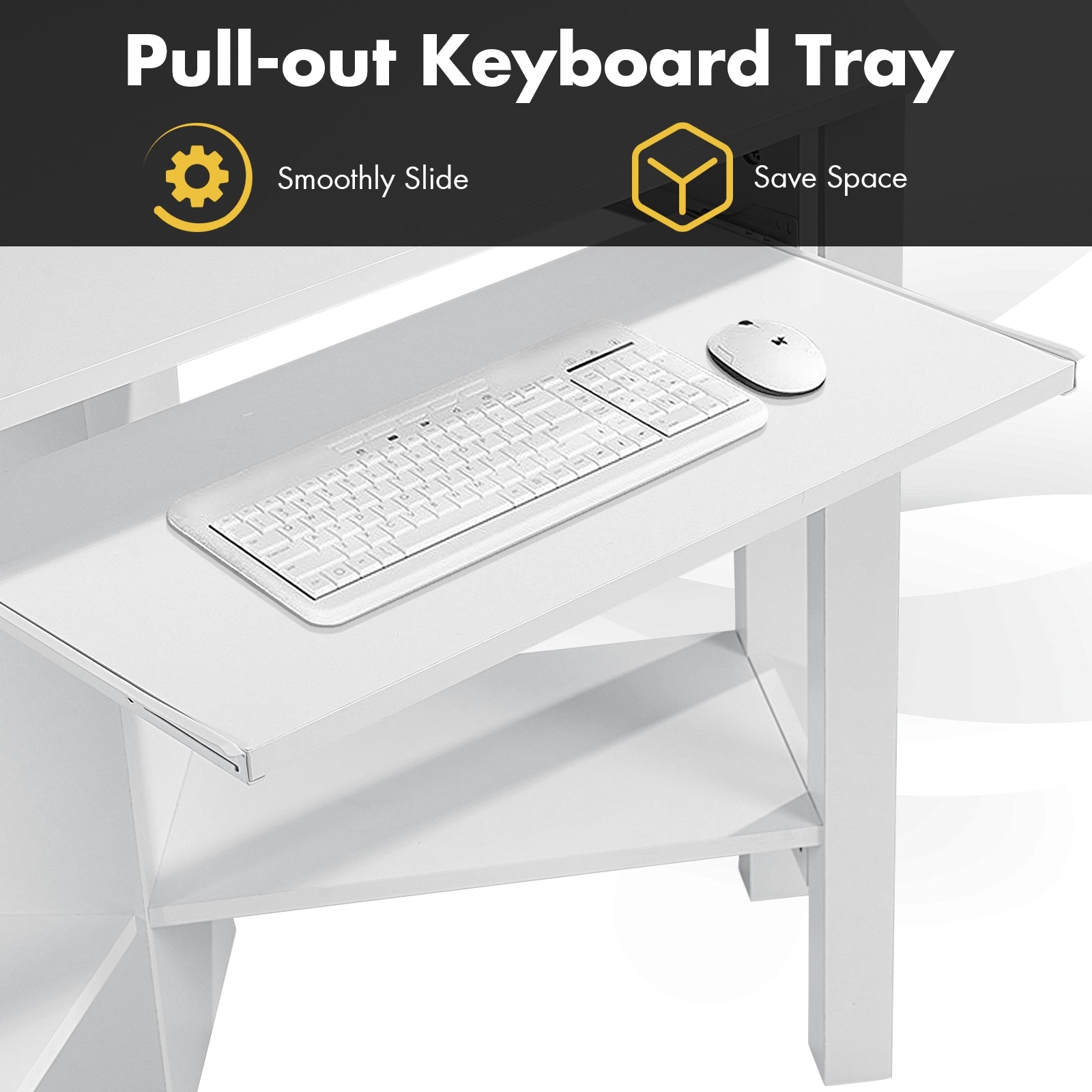 Wooden Study Computer Corner Desk with Drawer-WhiteÂ