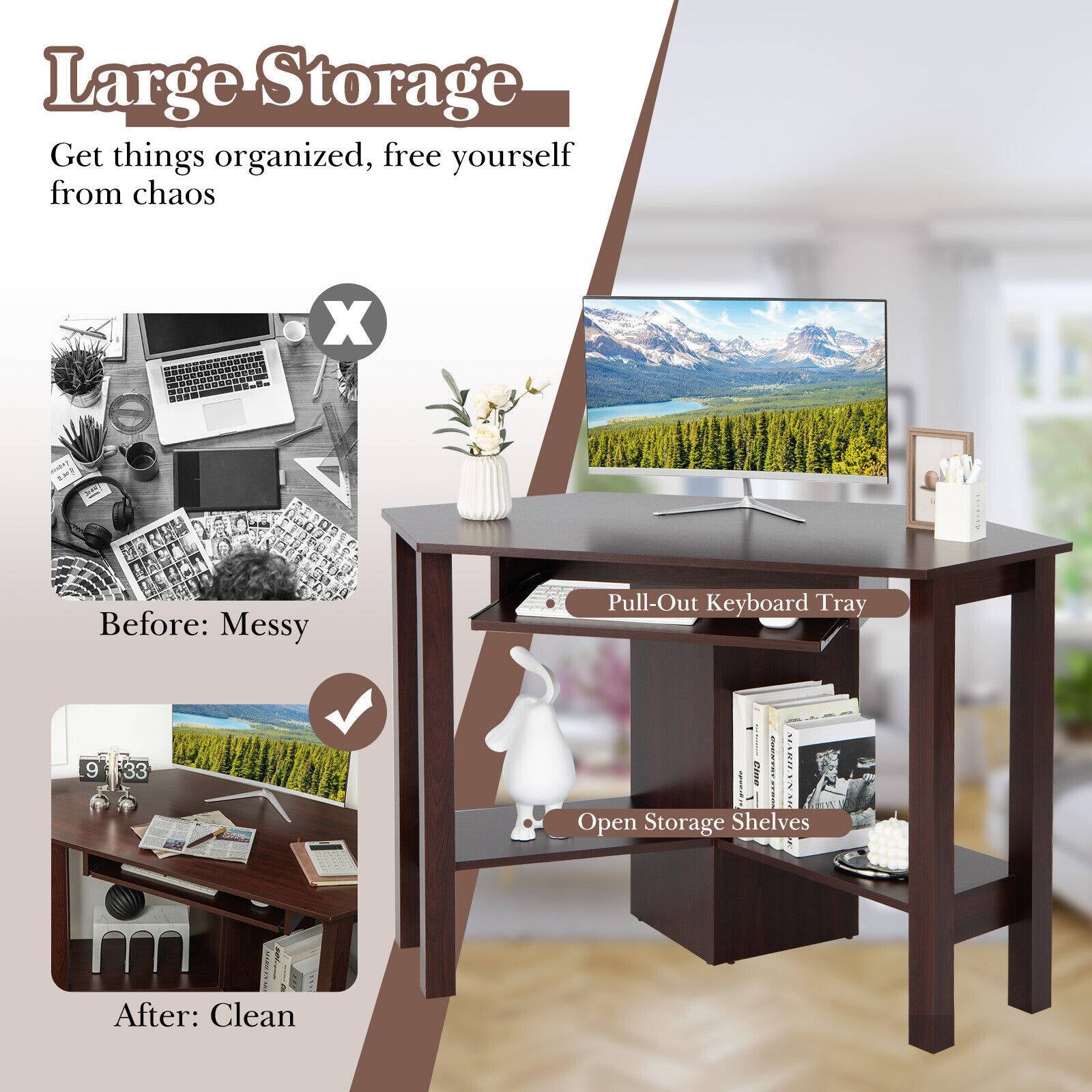 Wooden Study Computer Corner Desk with Drawer-BrownÂ