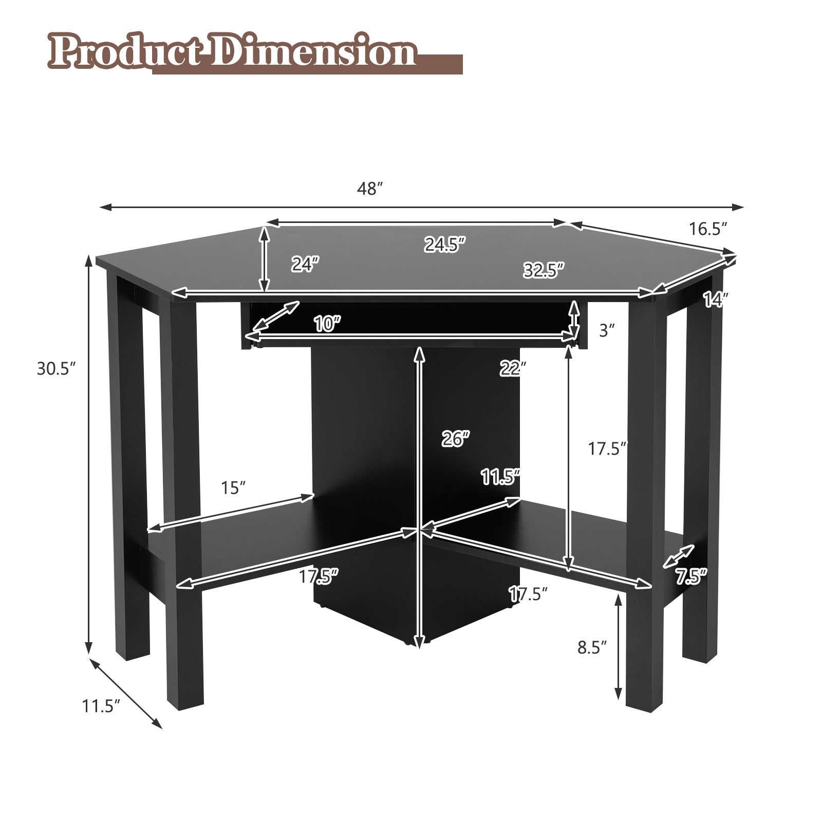 Wooden Study Computer Corner Desk with Drawer-BlackÂ