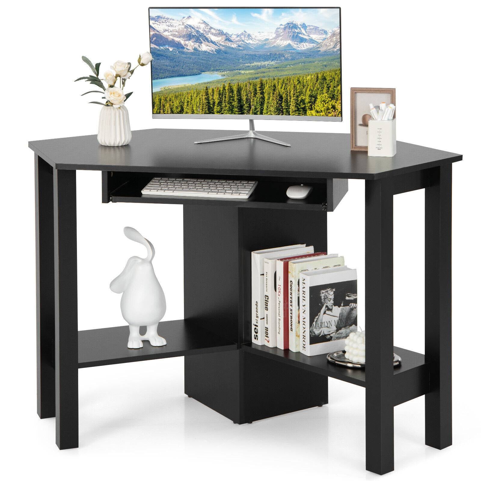 Wooden Study Computer Corner Desk with Drawer-BlackÂ