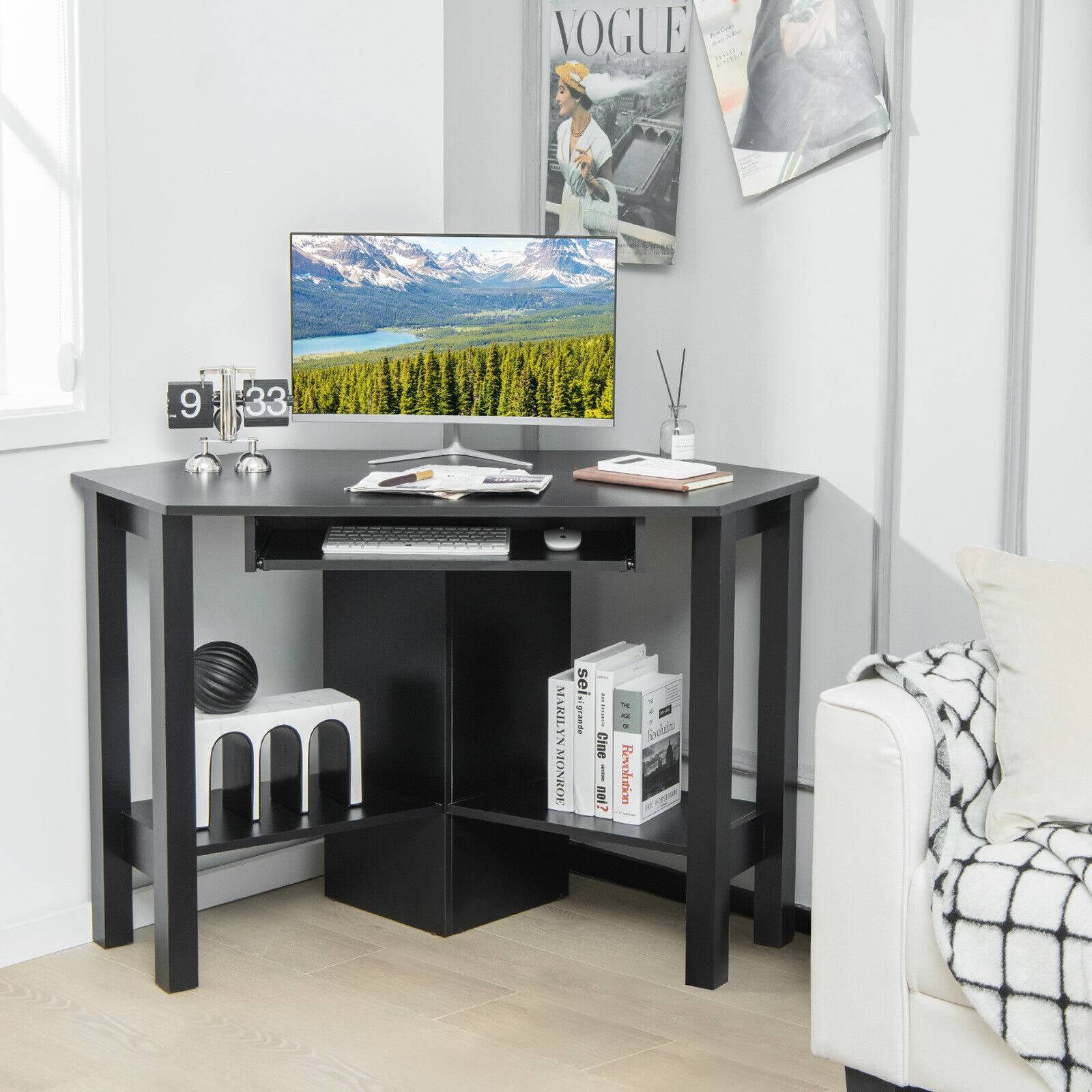Wooden Study Computer Corner Desk with Drawer-BlackÂ