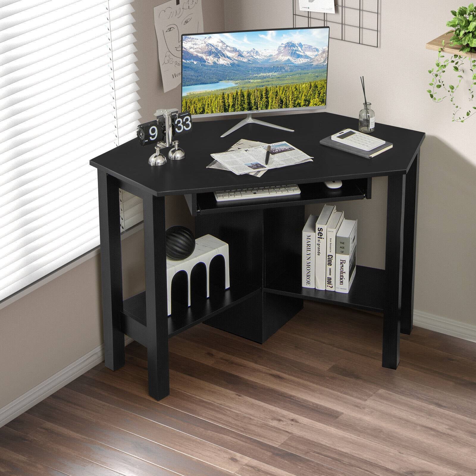 Wooden Study Computer Corner Desk with Drawer-BlackÂ
