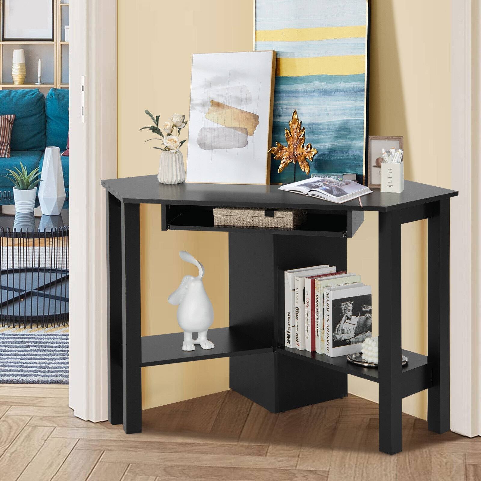 Wooden Study Computer Corner Desk with Drawer-BlackÂ