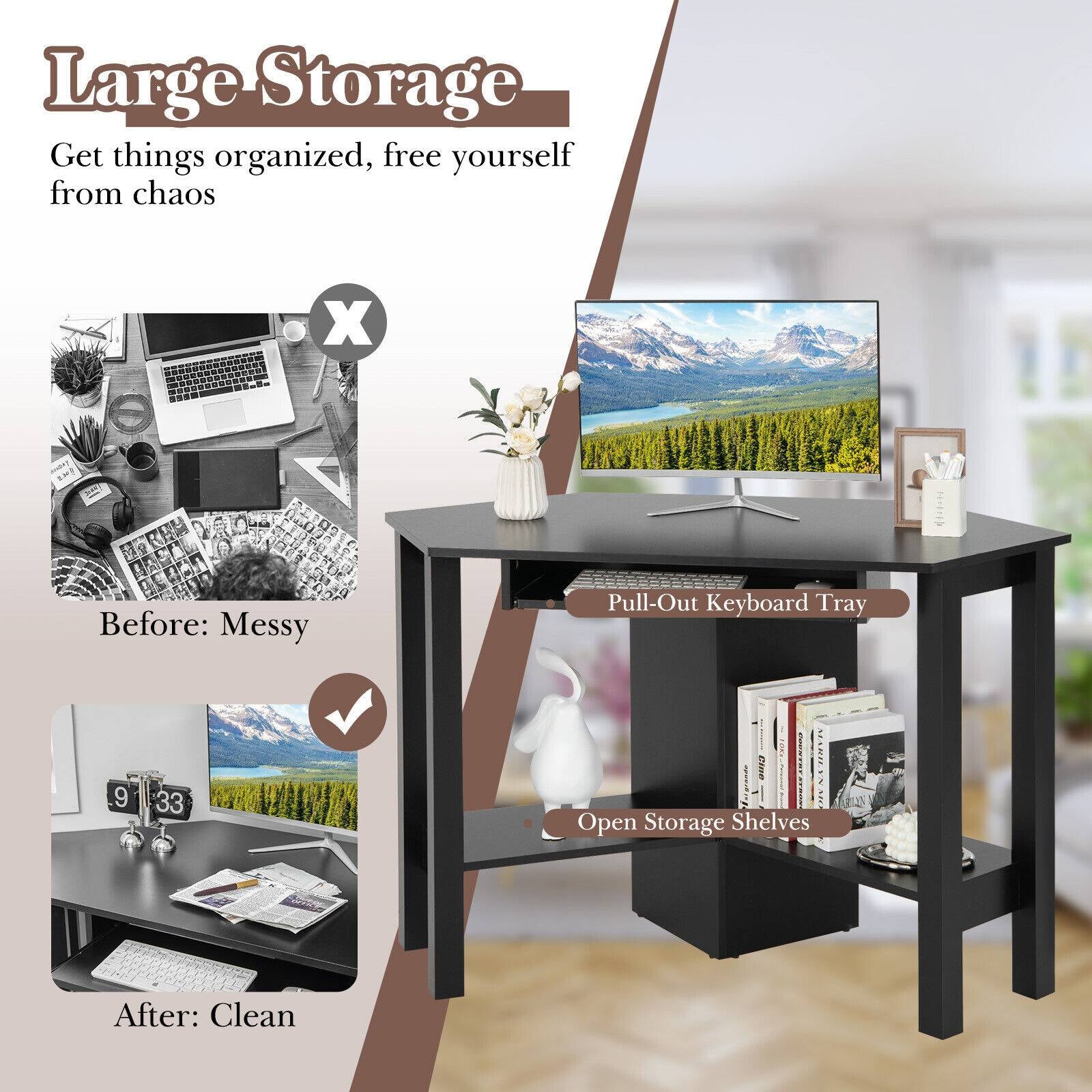 Wooden Study Computer Corner Desk with Drawer-BlackÂ