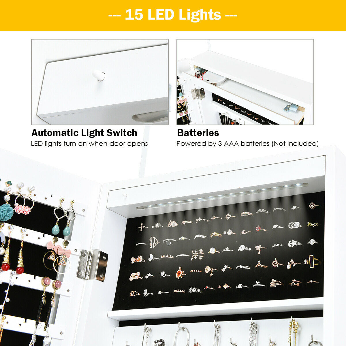 Lockable Armoire Jewelry Cabinet with LED LightsÂ