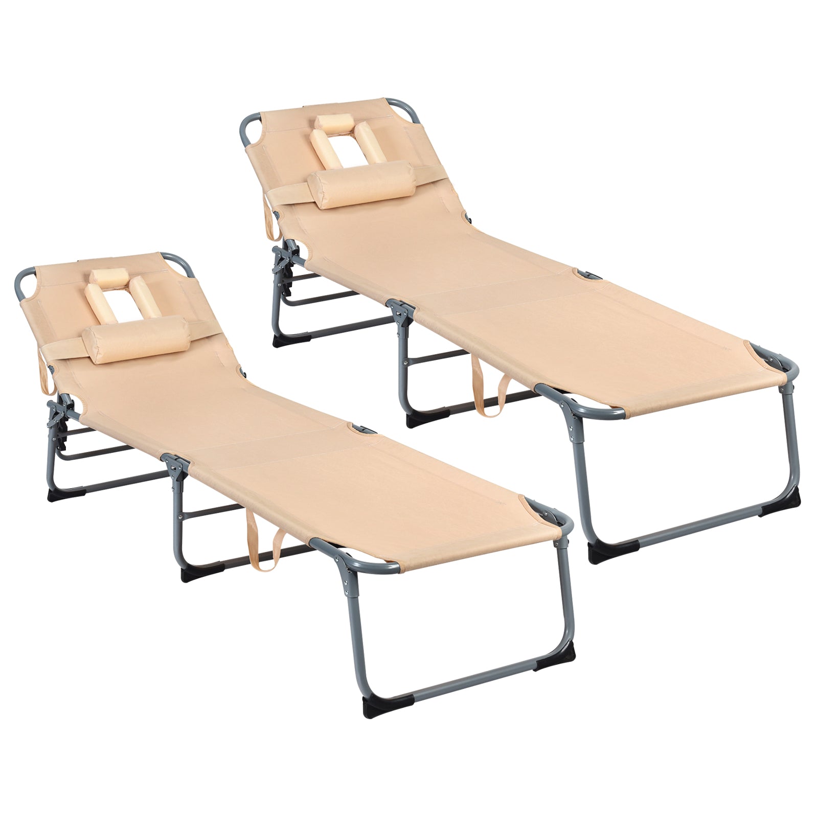 Folding Chaise Lounge Chair with Face Hole for Beach-BeigeÂ