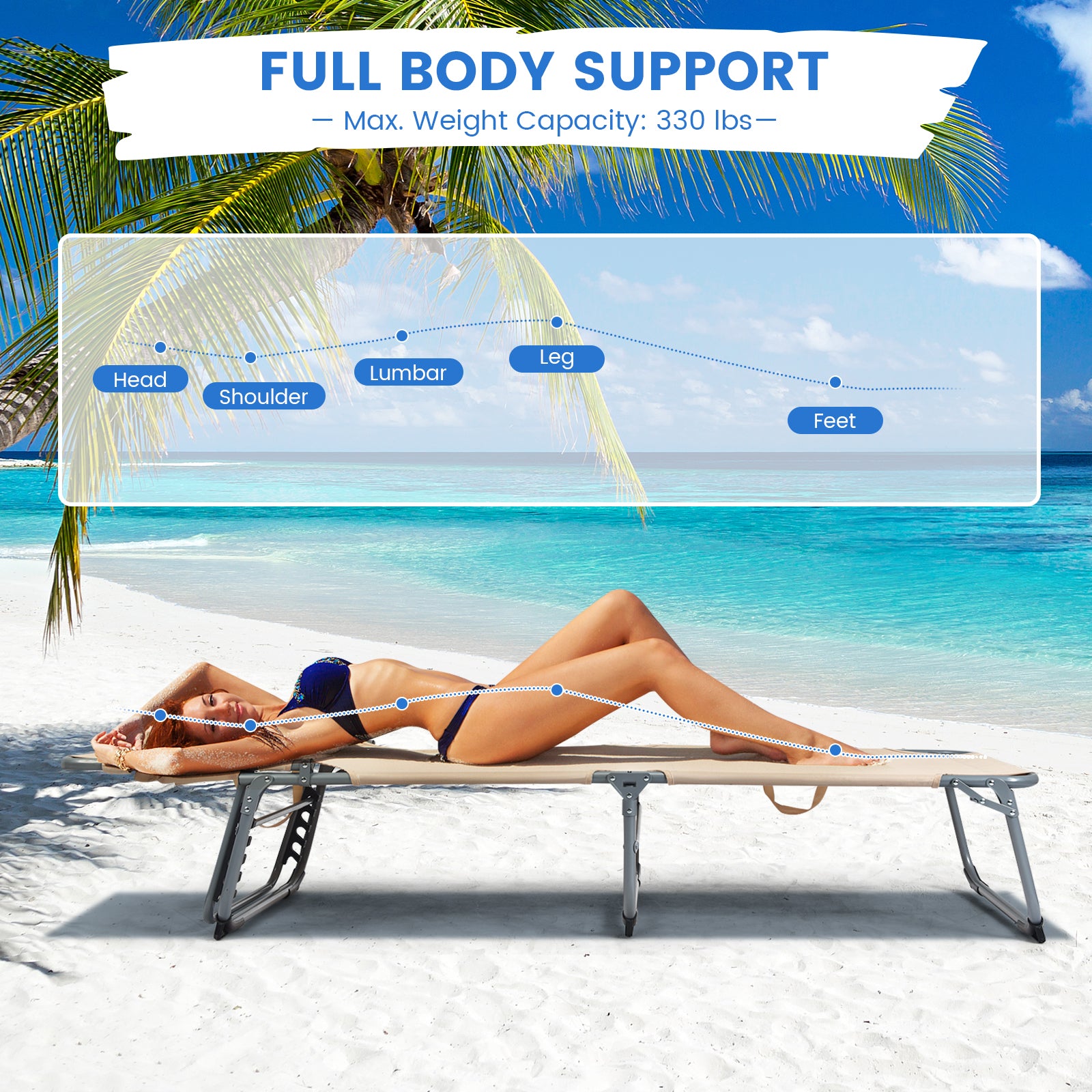 Folding Chaise Lounge Chair with Face Hole for Beach-BeigeÂ