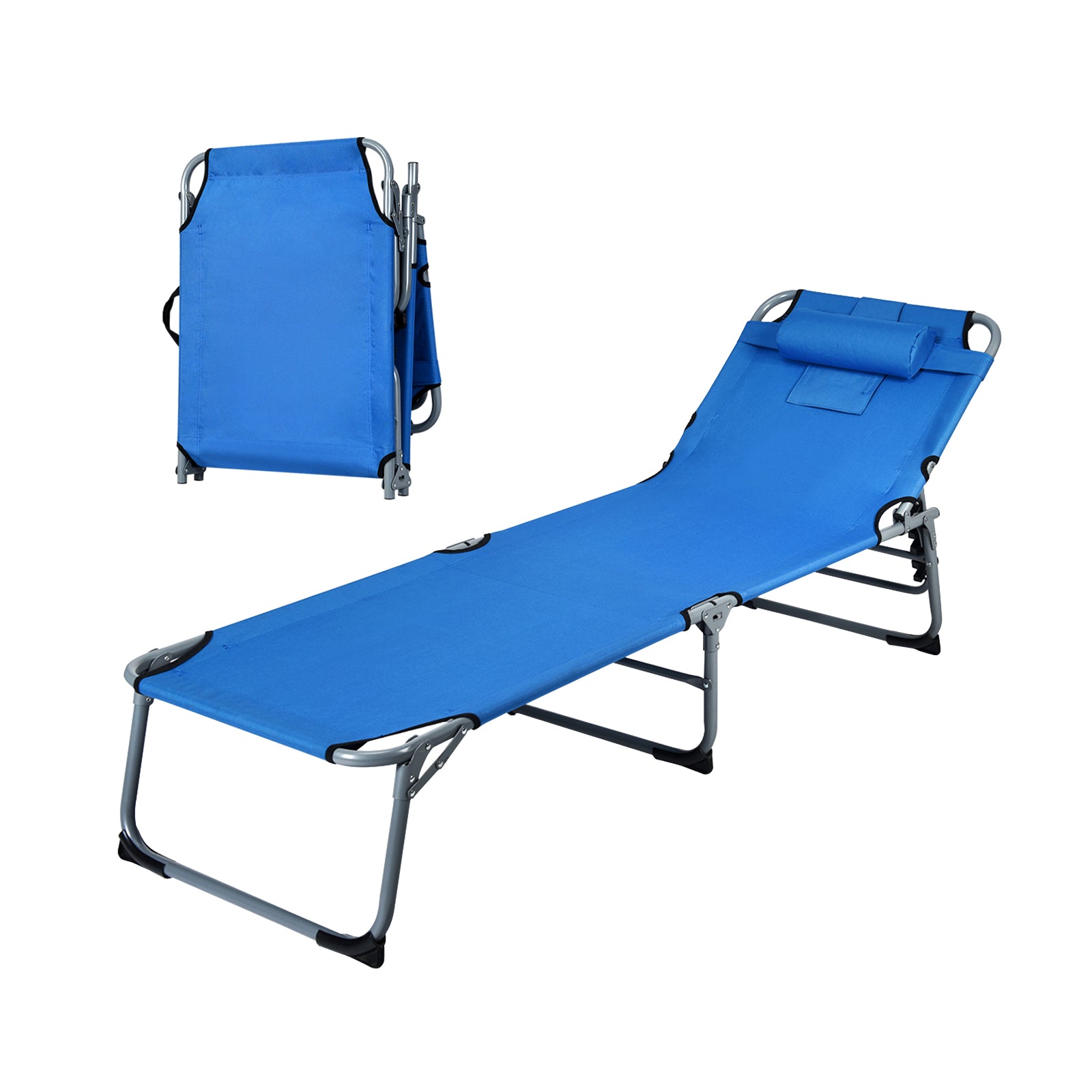 Folding Chaise Lounge Chair with Face Hole for Beach-BlueÂ