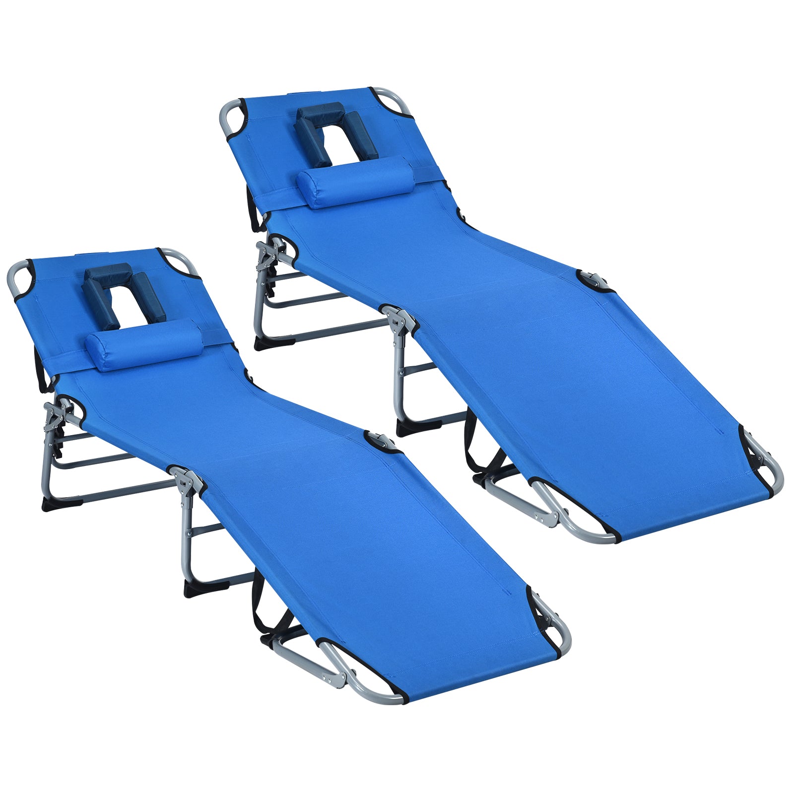 Folding Chaise Lounge Chair with Face Hole for Beach-BlueÂ
