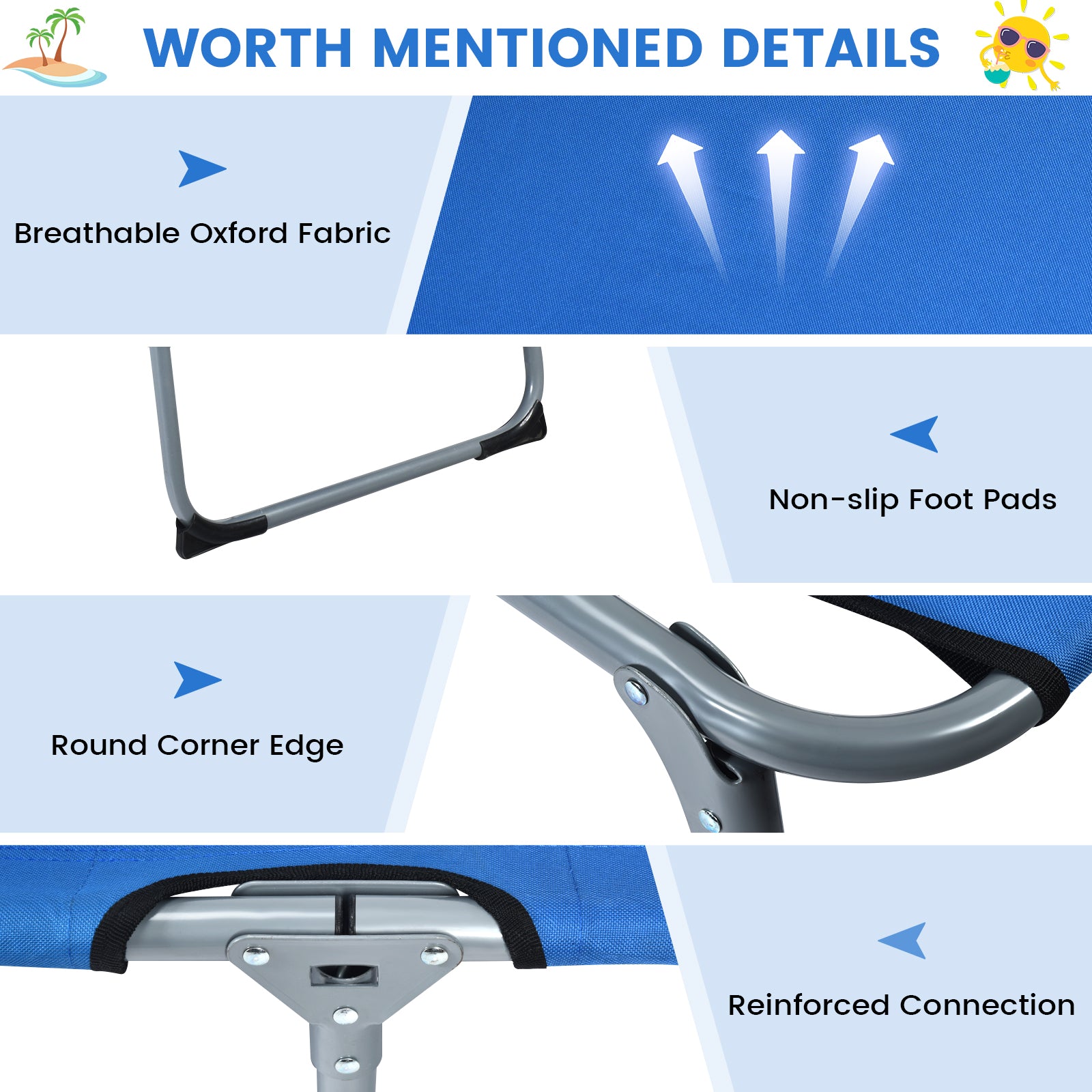 Folding Chaise Lounge Chair with Face Hole for Beach-BlueÂ