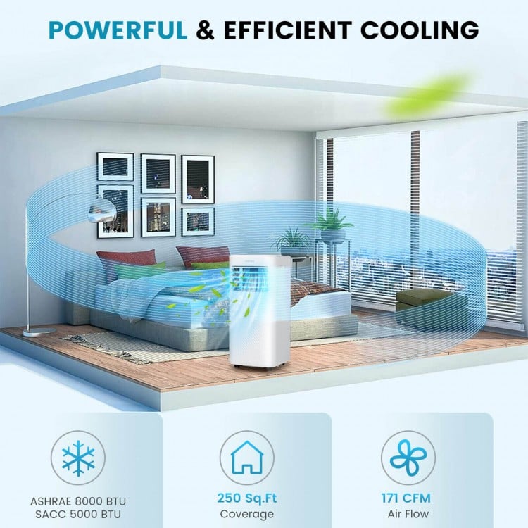 4-in-1 8000 BTU Air Conditioner with Cool Fan Dehumidifier and Sleep Mode-White