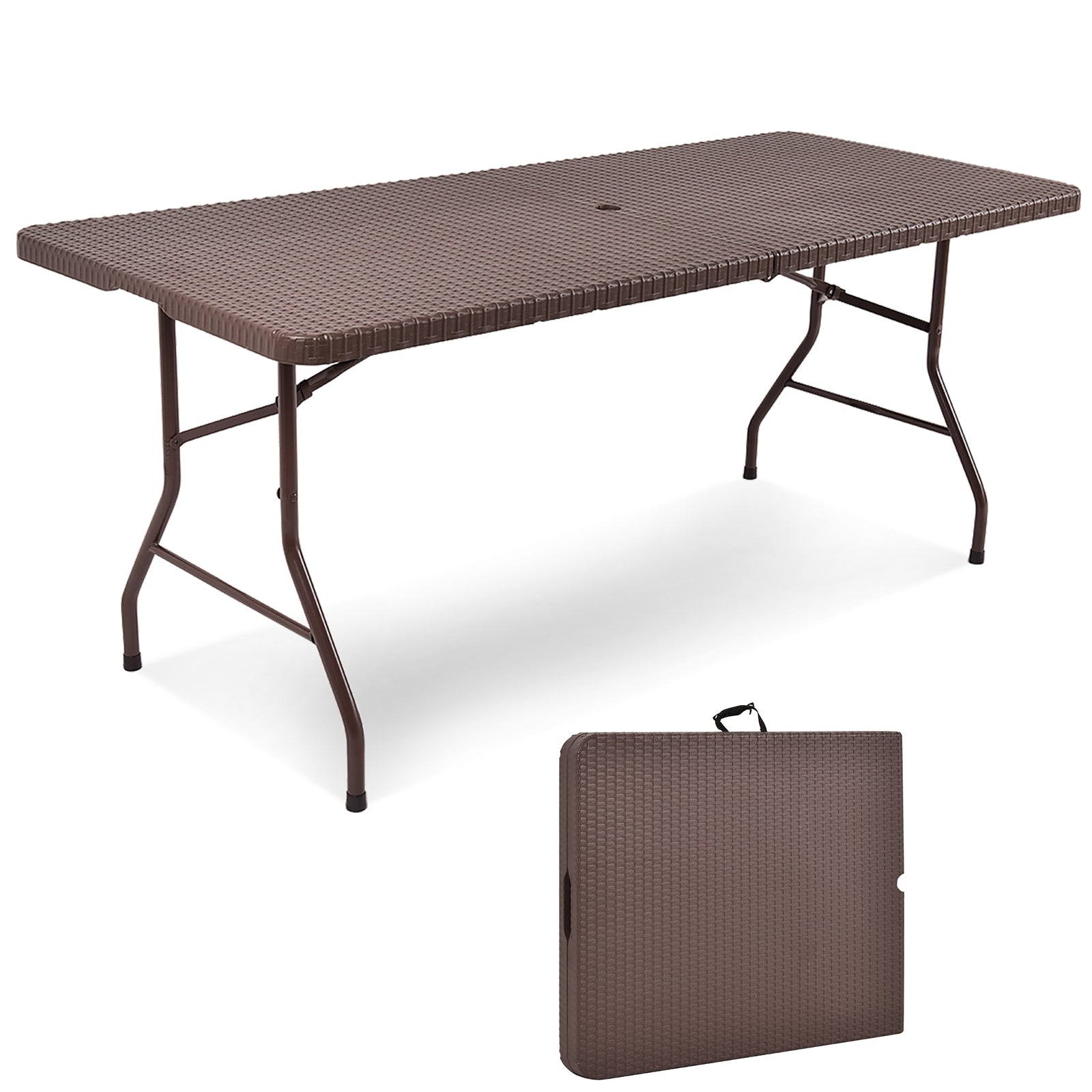 6 Feet Folding Portable Rattan Table with Carrying HandleÂ