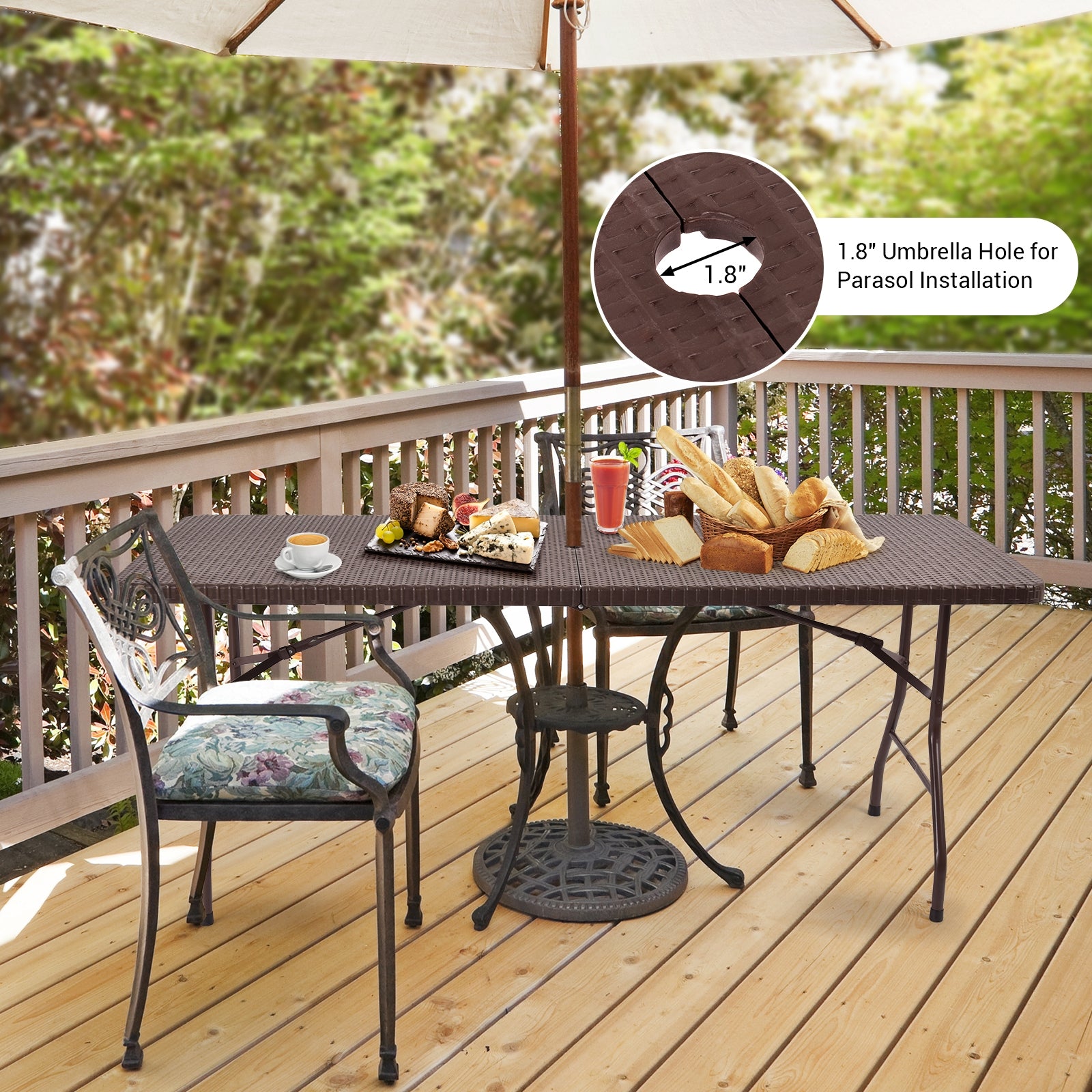 6 Feet Folding Portable Rattan Table with Carrying HandleÂ