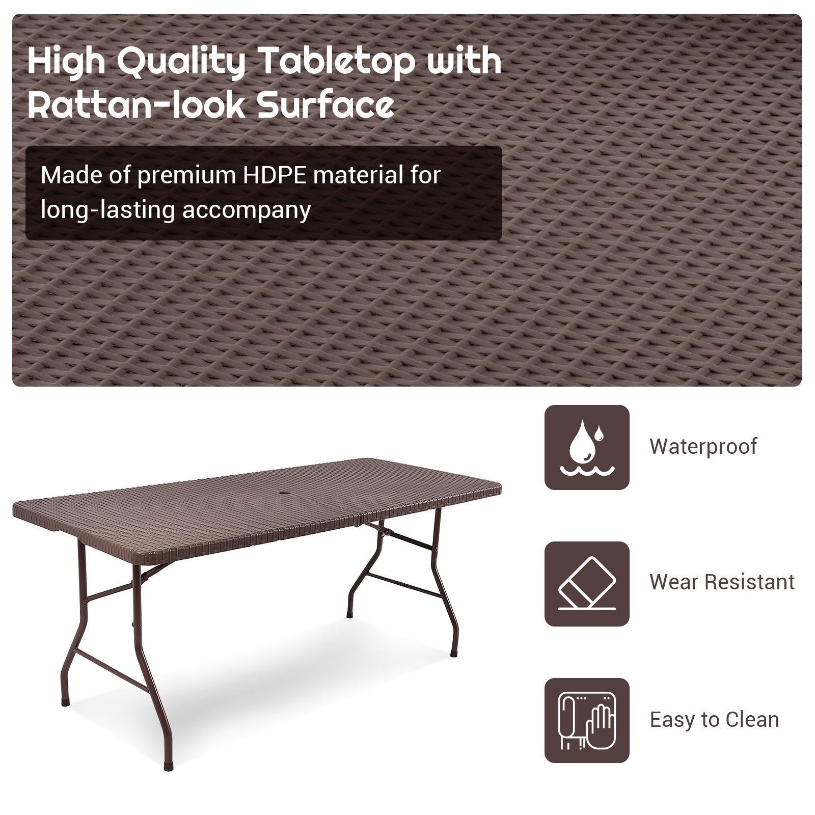 6 Feet Folding Portable Rattan Table with Carrying HandleÂ