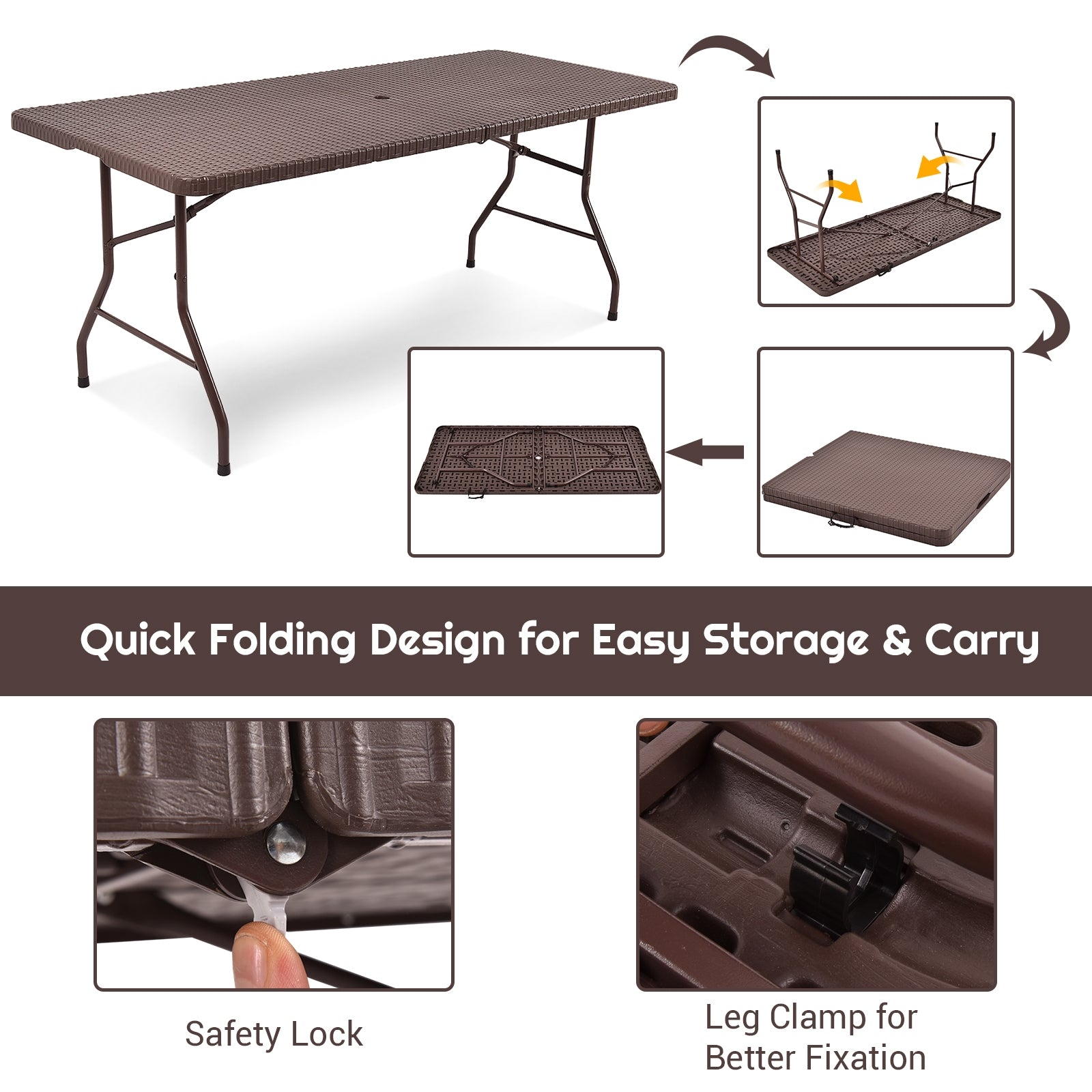 6 Feet Folding Portable Rattan Table with Carrying HandleÂ