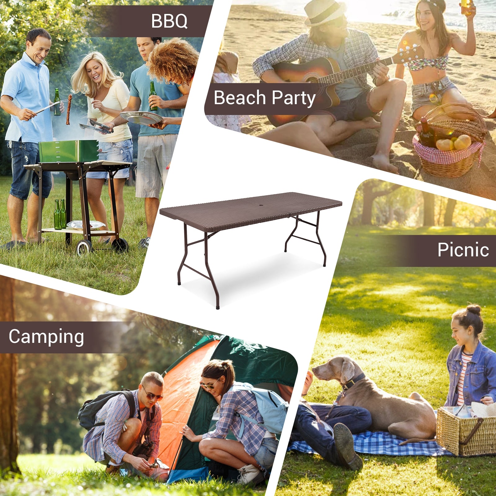 6 Feet Folding Portable Rattan Table with Carrying HandleÂ