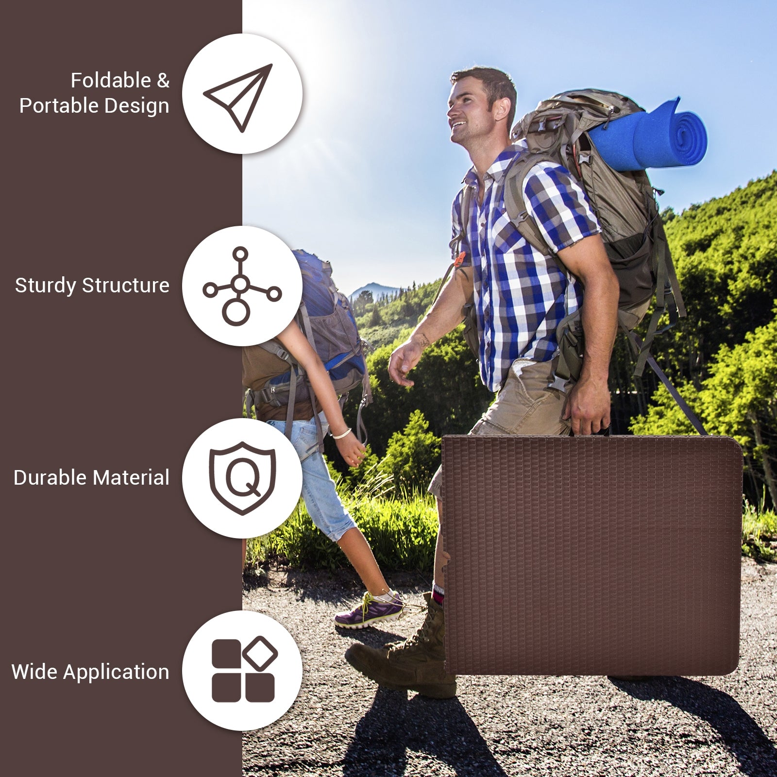 6 Feet Folding Portable Rattan Table with Carrying HandleÂ
