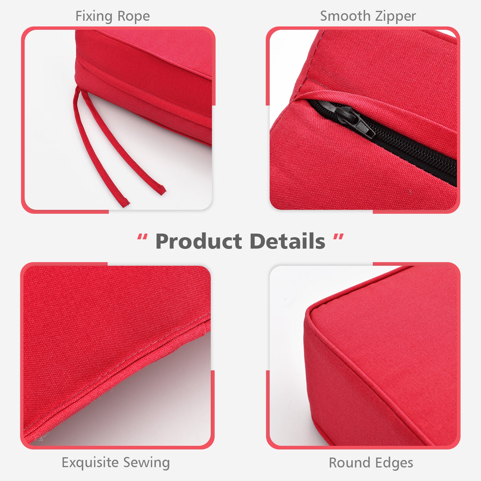 Deep Seat Chair Cushion Pads Set with Rope Belts for Indoor and Outdoor-Red