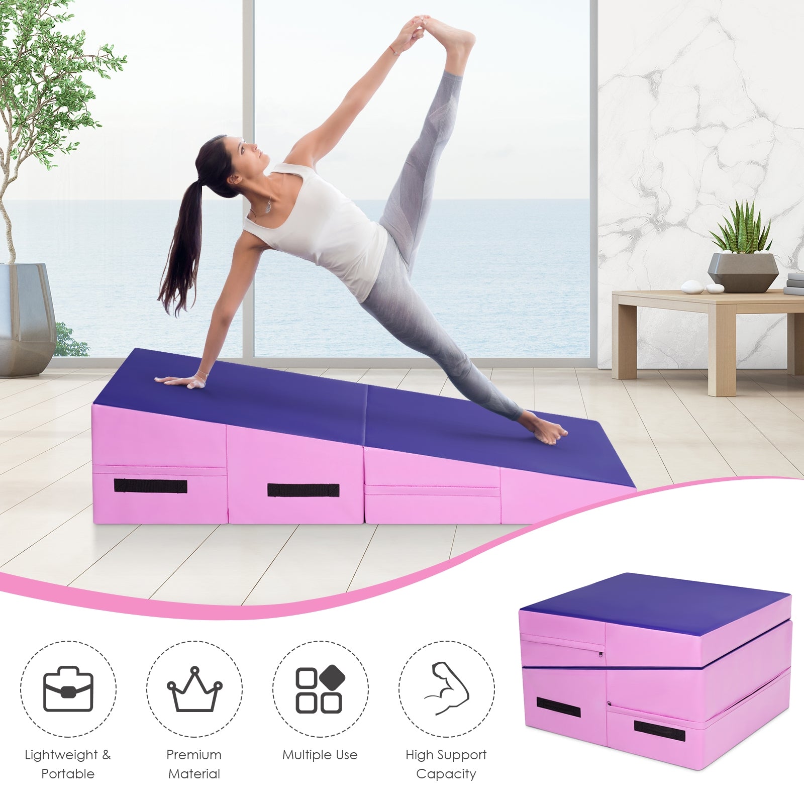 Folding Incline Tumbling Wedge Gymnastics Exercise Mat-PurpleÂ