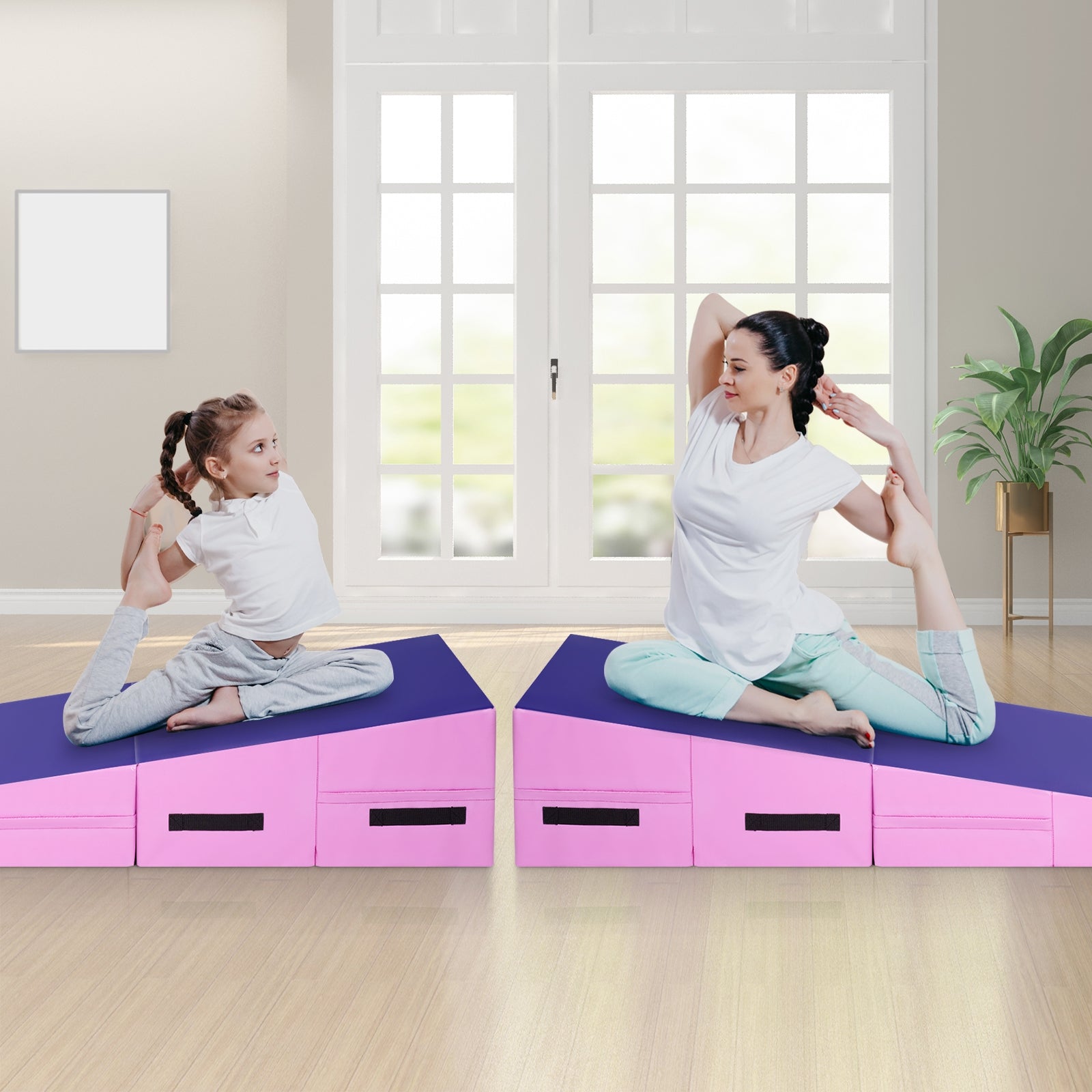 Folding Incline Tumbling Wedge Gymnastics Exercise Mat-PurpleÂ