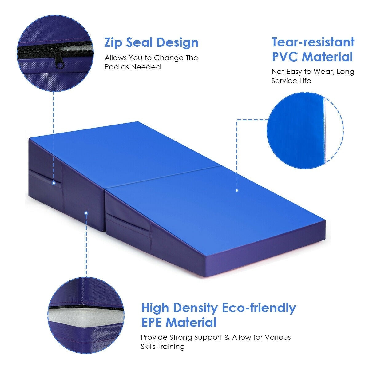 Folding Incline Tumbling Wedge Gymnastics Exercise Mat-BlueÂ