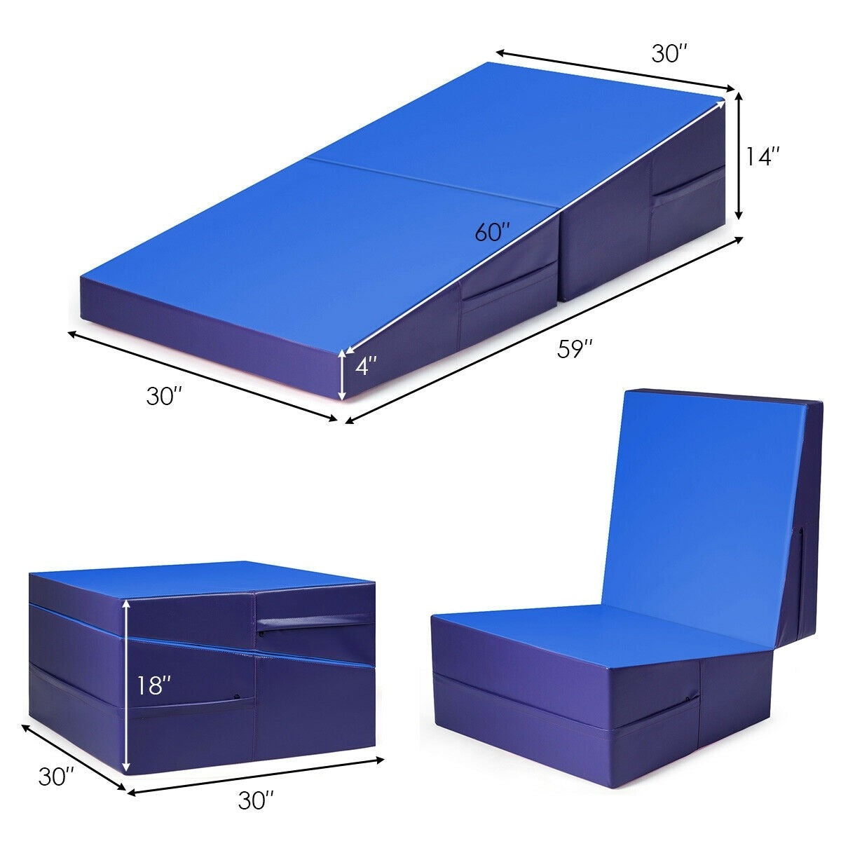 Folding Incline Tumbling Wedge Gymnastics Exercise Mat-BlueÂ