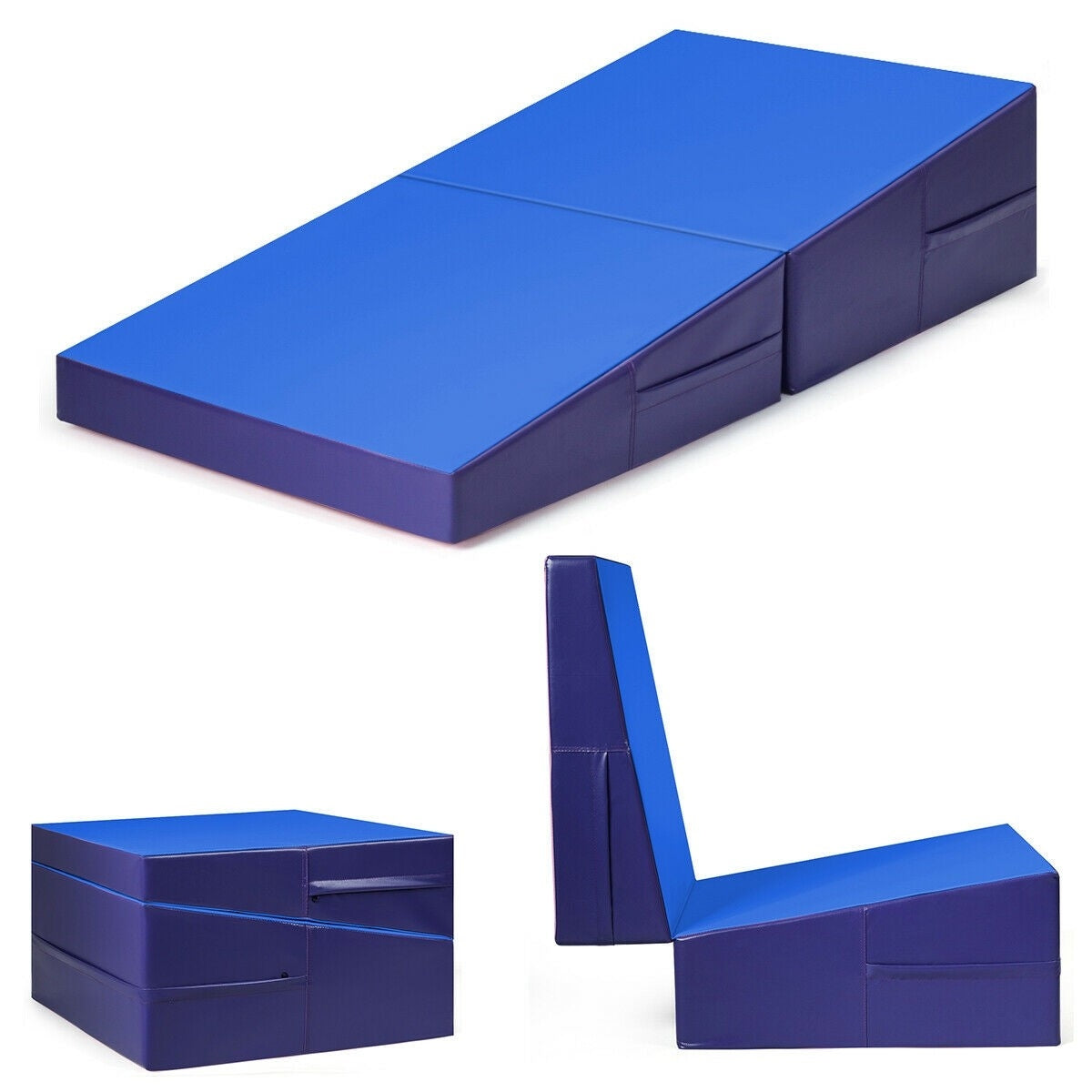 Folding Incline Tumbling Wedge Gymnastics Exercise Mat-BlueÂ