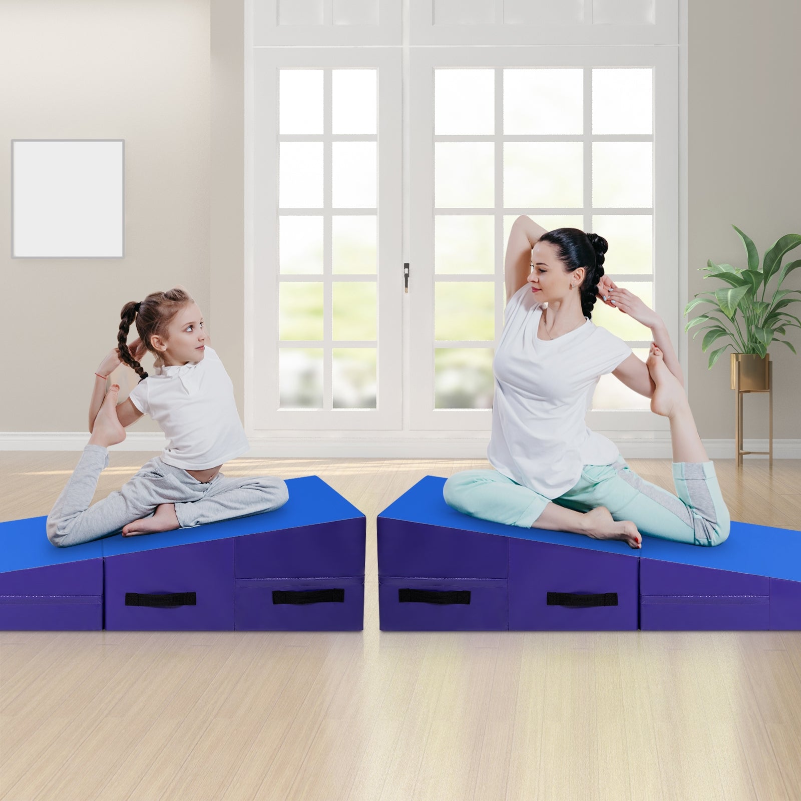 Folding Incline Tumbling Wedge Gymnastics Exercise Mat-BlueÂ