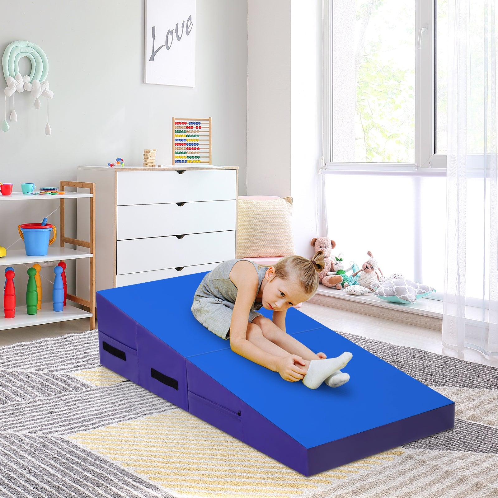 Folding Incline Tumbling Wedge Gymnastics Exercise Mat-BlueÂ