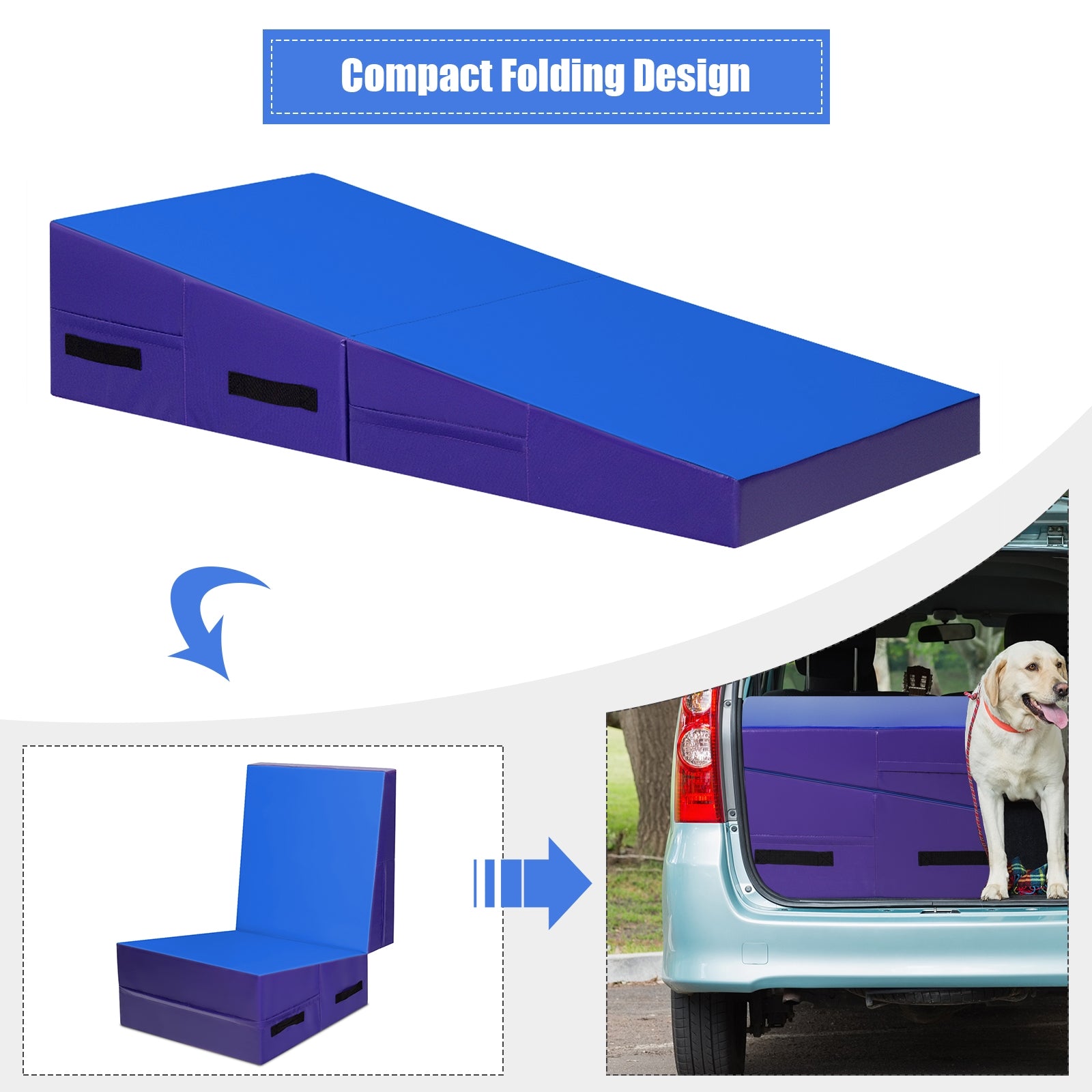 Folding Incline Tumbling Wedge Gymnastics Exercise Mat-BlueÂ