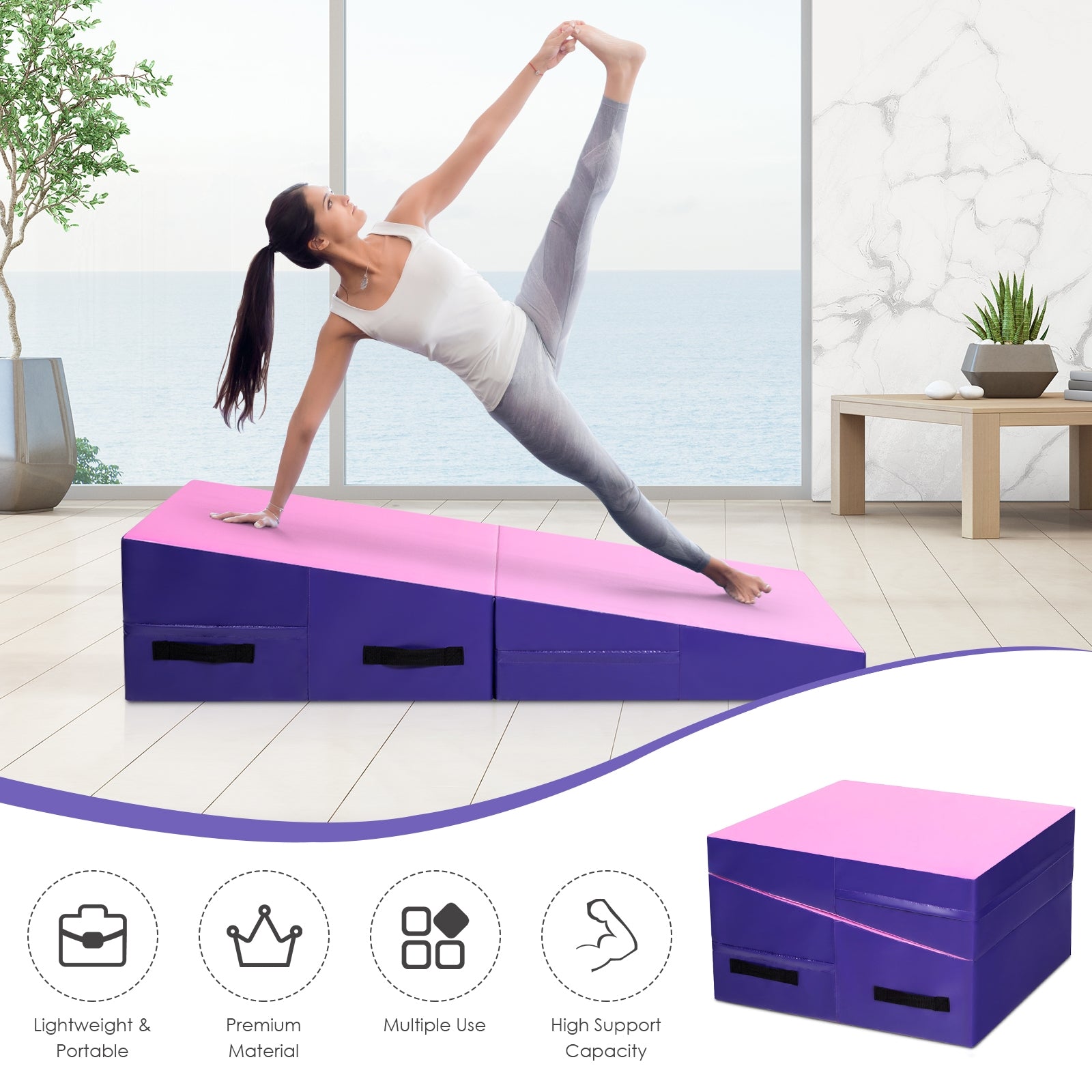 Folding Incline Tumbling Wedge Gymnastics Mat-PinkÂ