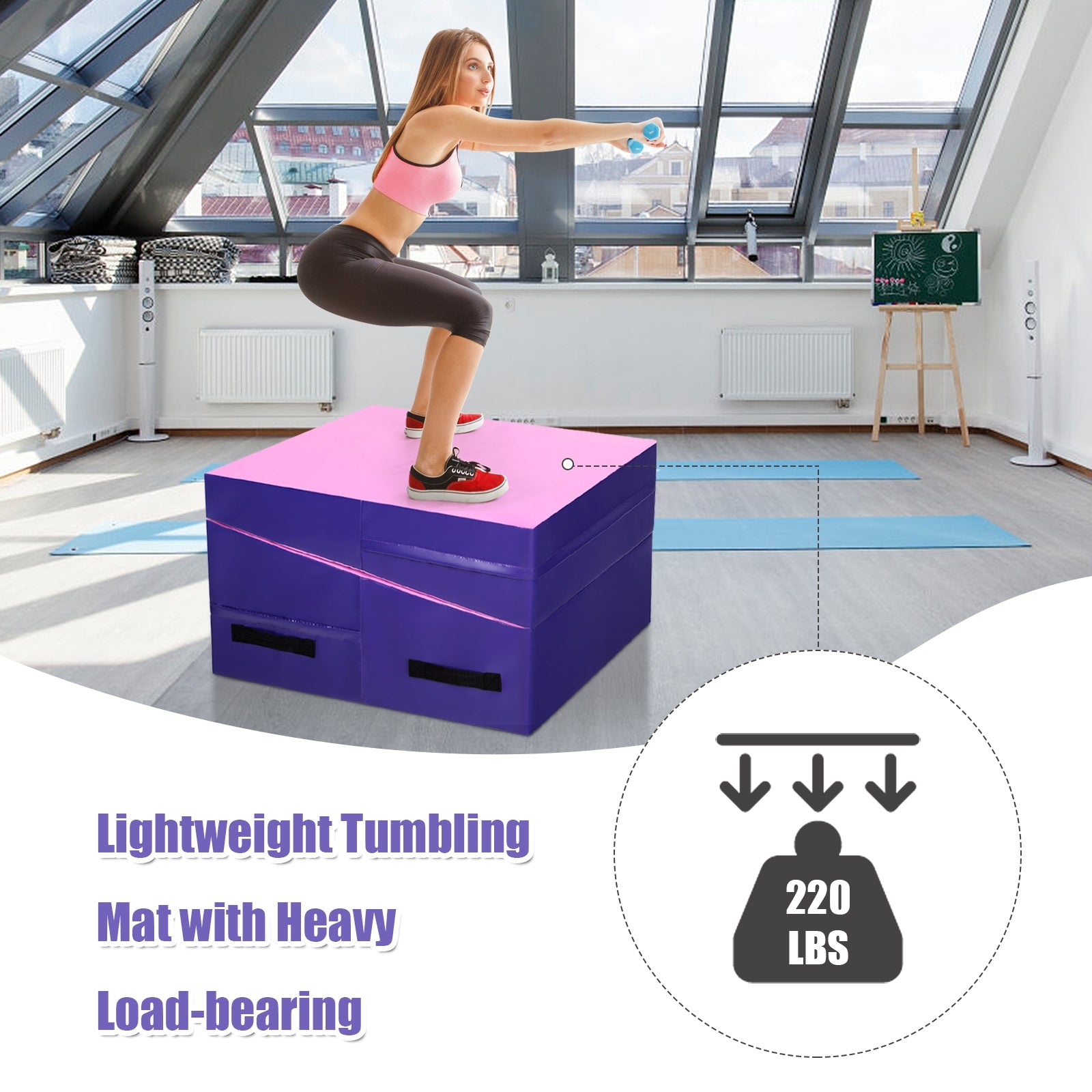 Folding Incline Tumbling Wedge Gymnastics Mat-PinkÂ