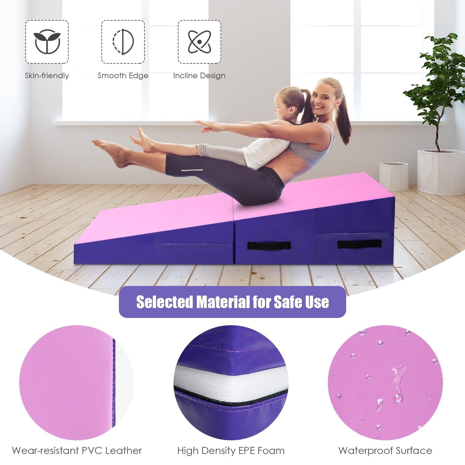Folding Incline Tumbling Wedge Gymnastics Mat-PinkÂ