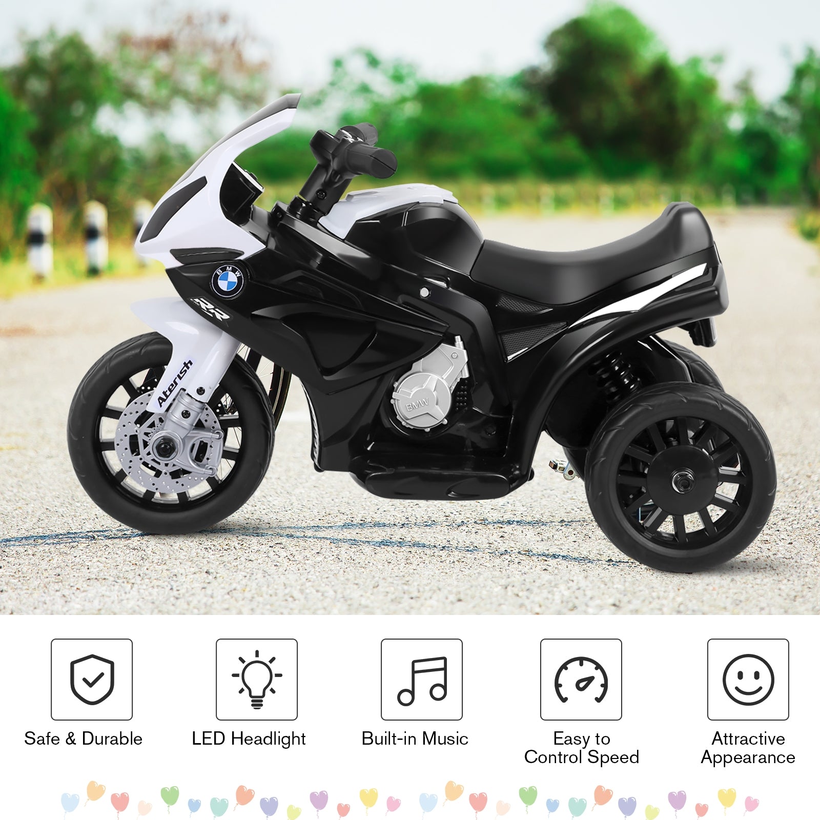 6V Kids 3 Wheels Riding BMW Licensed Electric Motorcycle-BlackÂ