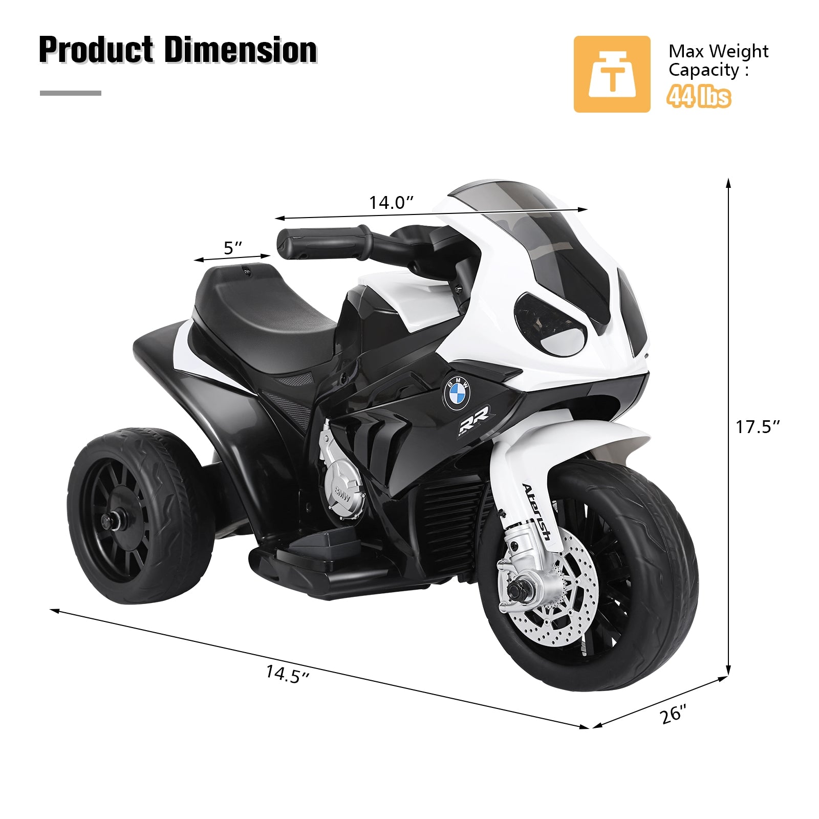 6V Kids 3 Wheels Riding BMW Licensed Electric Motorcycle-BlackÂ