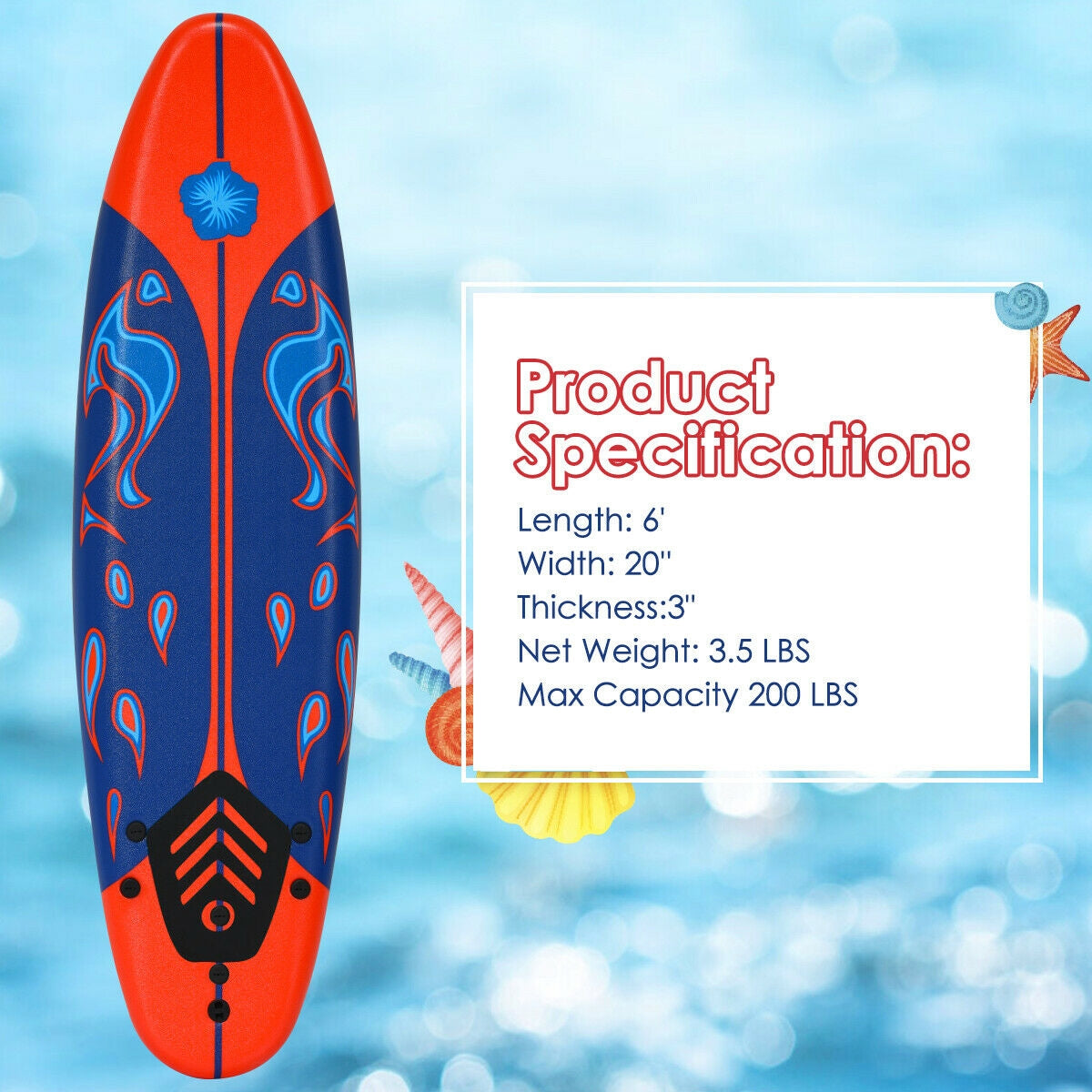 6 Feet Surfboard with 3 Detachable Fins-RedÂ