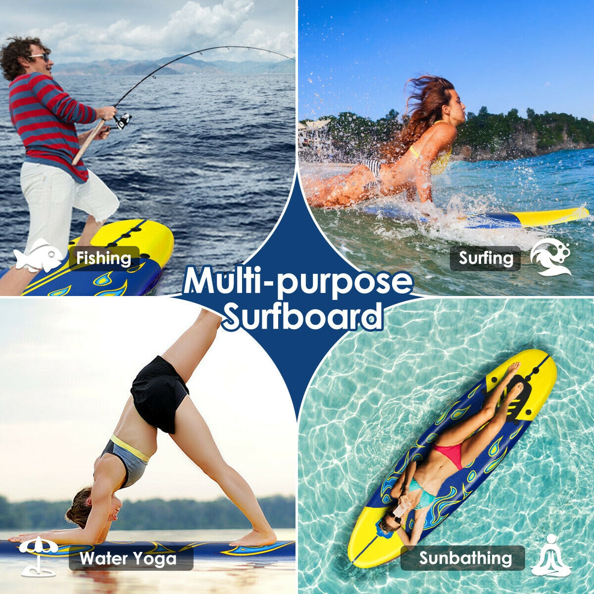 6 Feet Surfboard with 3 Detachable Fins-YellowÂ