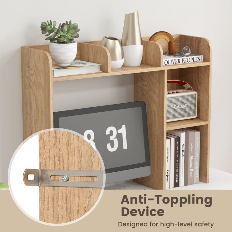 3-Tier Multipurpose Desk Bookshelf with 4 Shelves-Natural