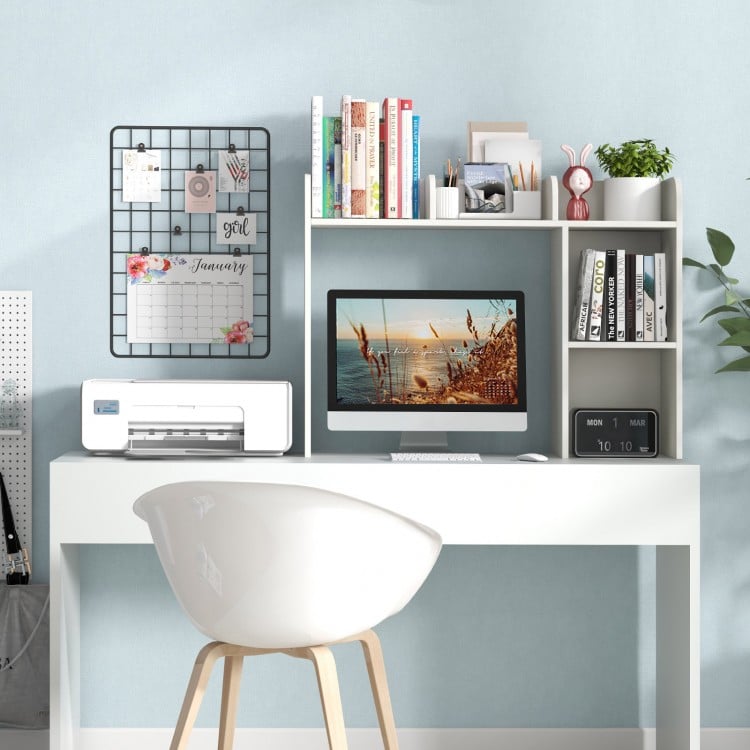 3-Tier Multipurpose Desk Bookshelf with 4 Shelves-Beige