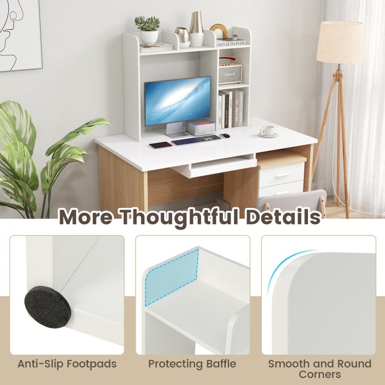 3-Tier Multipurpose Desk Bookshelf with 4 Shelves-White