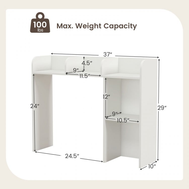3-Tier Multipurpose Desk Bookshelf with 4 Shelves-White