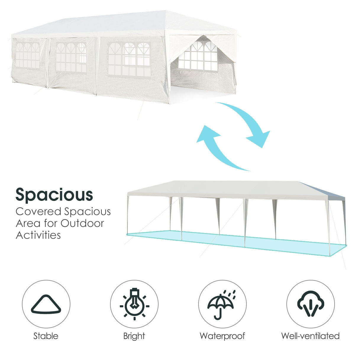 10 x 30 Feet Outdoor Canopy Tent with 6 Removable Sidewalls and 2 Doorways-WhiteÂ